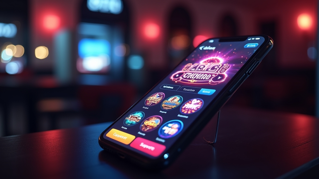 Mobile Casino-Oberfläche mit Spielen, Zahlung und Support auf dem Smartphone